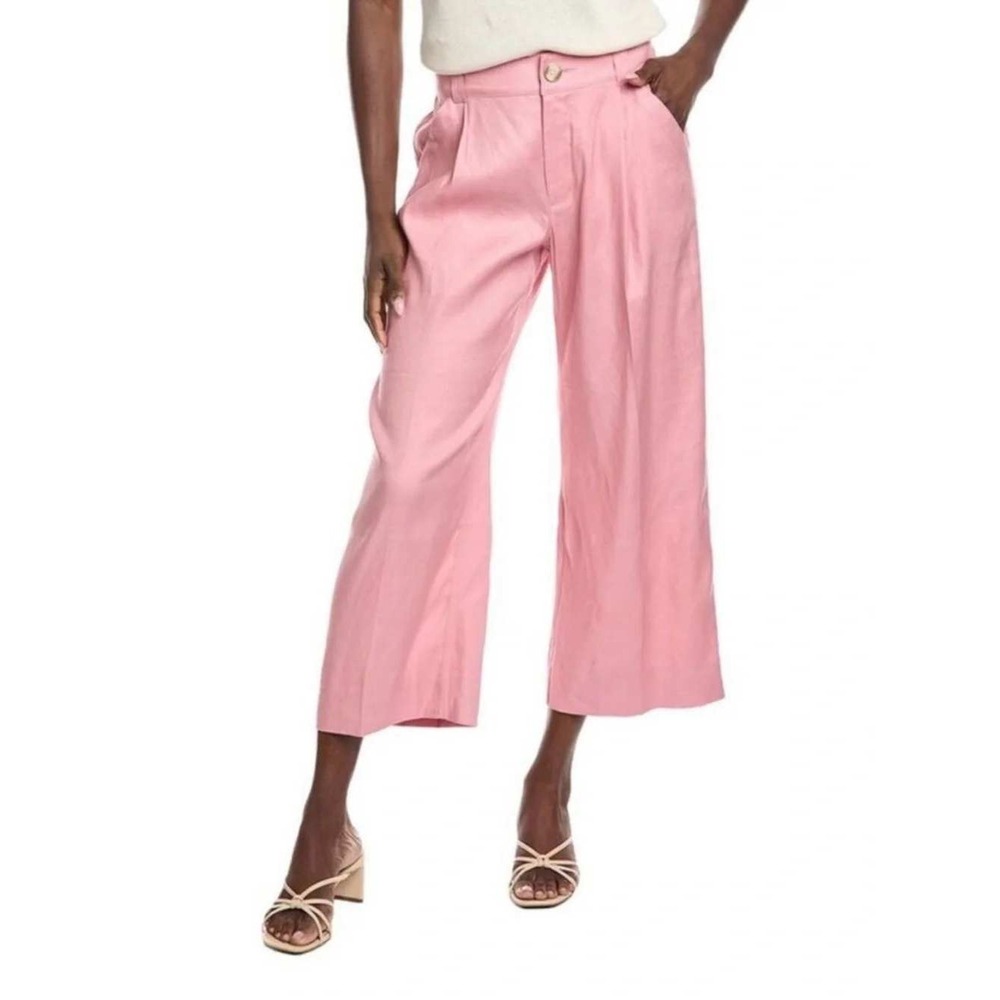 Cabi Pink Linen Blend Wide Leg Crop Pants 6692 Womens XL High Rise Pleated Front